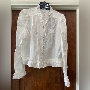 The Kooples Womens Hearts & Paisley Blouse ivory w/ruffles & tie neck US Sz 8